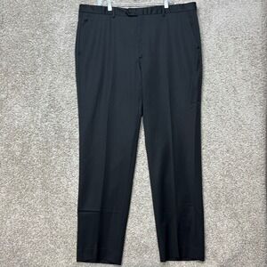 Pazoni Dress Pants Mens 44x34 Black Straight‎ Leg Flat Front Wool Made in Italy